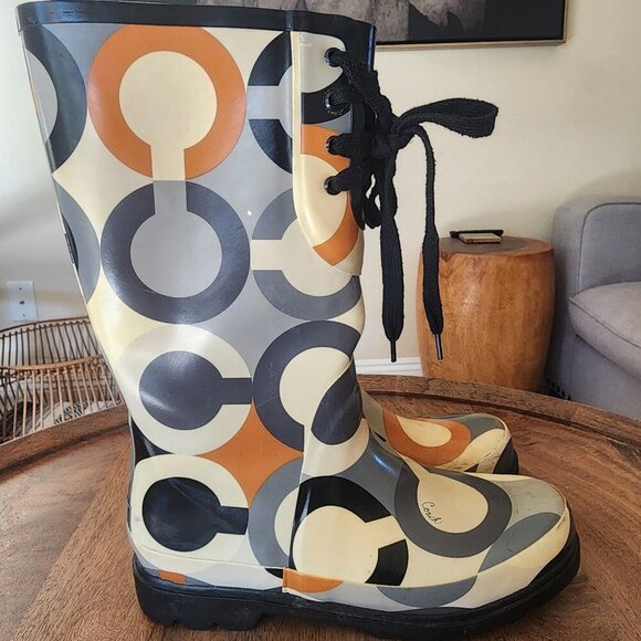 Coach Periwinkle Pull On Tall Rain Boots C Logo Womens Size 11 - Picture 1 of 13